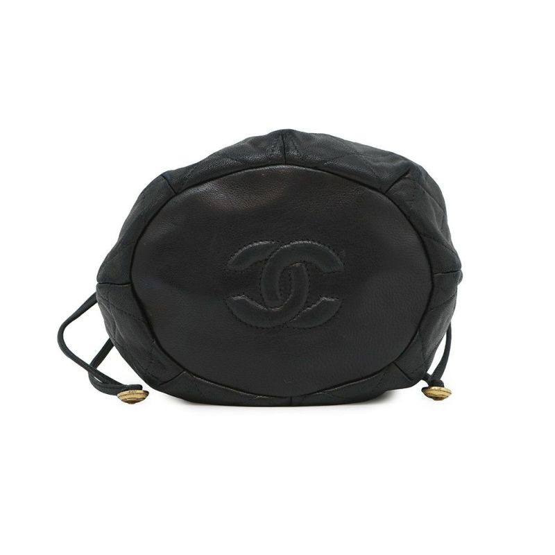 シャネル チェーンショルダーバッグ マトラッセ ココマーク 巾着バッグ ラムスキン CHANEL 黒