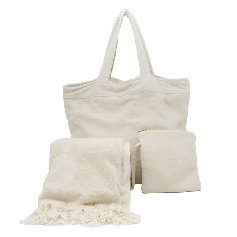 シャネル トートバッグ ビーチバッグセット ココマーク コットン CHANEL ポーチ タオル付き