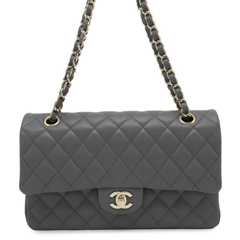 シャネル チェーンショルダーバッグ マトラッセ25 ココマーク キャビアスキン ダブルチェーン A01112 CHANEL
