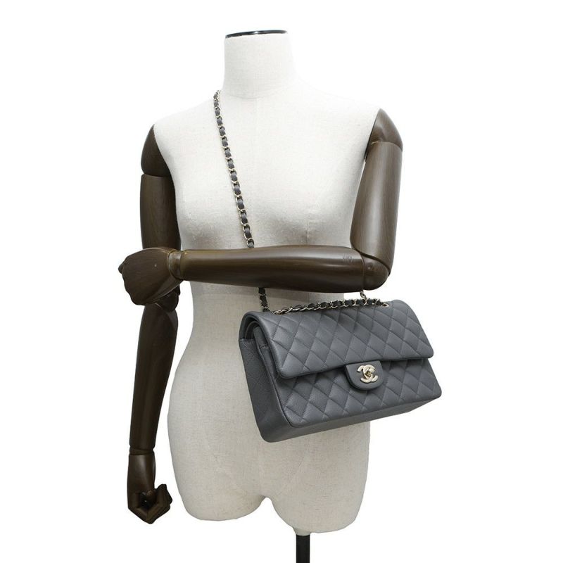 シャネル チェーンショルダーバッグ マトラッセ25 ココマーク キャビアスキン ダブルチェーン A01112 CHANEL