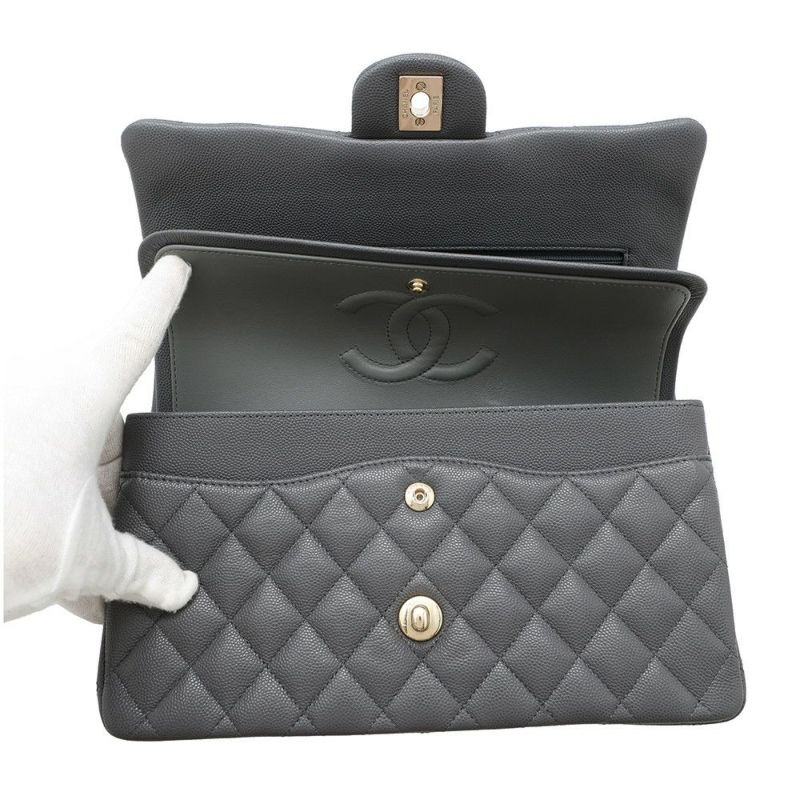 シャネル チェーンショルダーバッグ マトラッセ25 ココマーク キャビアスキン ダブルチェーン A01112 CHANEL