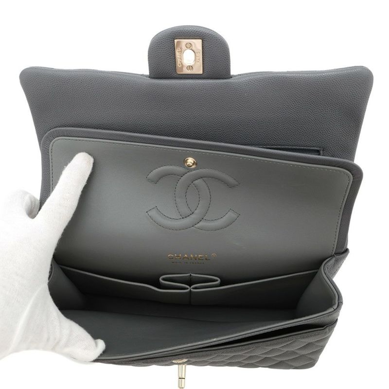 シャネル チェーンショルダーバッグ マトラッセ25 ココマーク キャビアスキン ダブルチェーン A01112 CHANEL