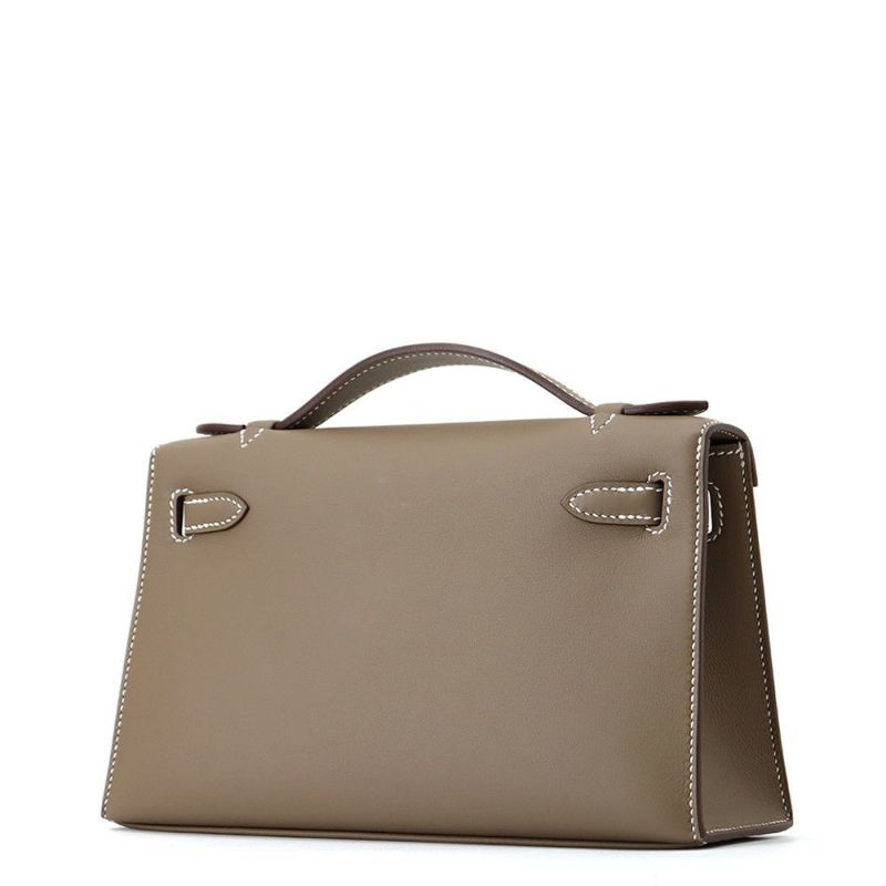 エルメス ハンドバッグ ポシェットケリー エトゥープ/シルバー金具 スイフト W刻印 HERMES バッグ
