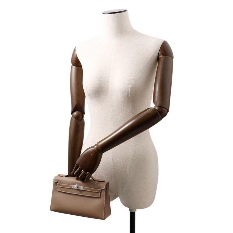 エルメス ハンドバッグ ポシェットケリー エトゥープ/シルバー金具 スイフト W刻印 HERMES バッグ