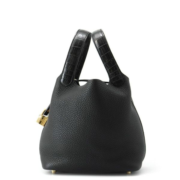 エルメス ハンドバッグ ピコタンロックPM タッチ ブラック/ゴールド金具 トリヨンクレマンス/アリゲーターマット U刻印 黒
