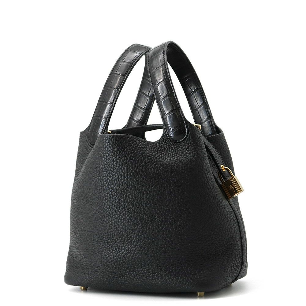 エルメス ハンドバッグ ピコタンロックPM タッチ ブラック/ゴールド金具 トリヨンクレマンス/アリゲーターマット U刻印 黒