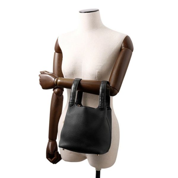 エルメス ハンドバッグ ピコタンロックPM タッチ ブラック/ゴールド金具 トリヨンクレマンス/アリゲーターマット U刻印 黒