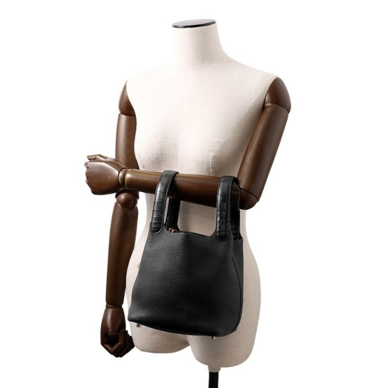 エルメス ハンドバッグ ピコタンロックPM タッチ ブラック/ゴールド金具 トリヨンクレマンス/アリゲーターマット U刻印 黒