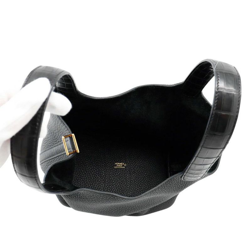 エルメス ハンドバッグ ピコタンロックPM タッチ ブラック/ゴールド金具 トリヨンクレマンス/アリゲーターマット U刻印 黒
