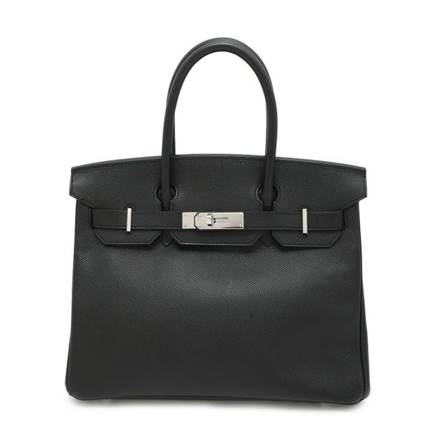 エルメス バーキン30 ブラック/シルバー金具 エプソン □K刻印 HERMES Birkin ハンドバッグ 黒