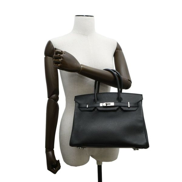 エルメス バーキン30 ブラック/シルバー金具 エプソン □K刻印 HERMES Birkin ハンドバッグ 黒