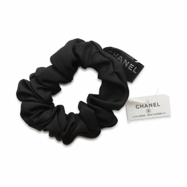 シャネル シュシュ ココマーク シルク 23C CHANEL リボン ヘアアクセサリー スカーフ 黒 白