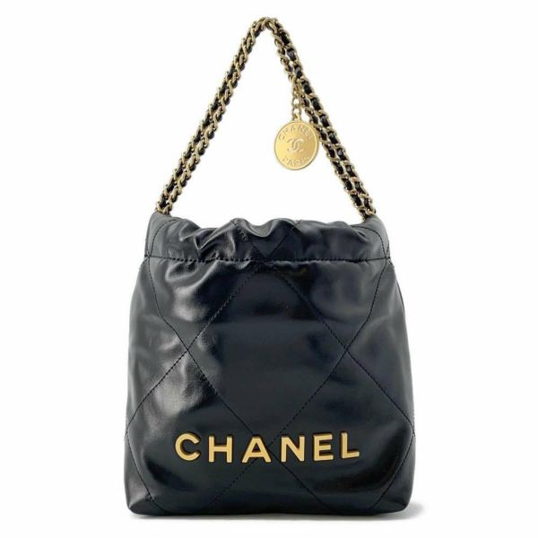 シャネル ハンドバッグ CHANEL 22 ミニ ココマーク シャイニーカーフレザー AS3980 2way 黒