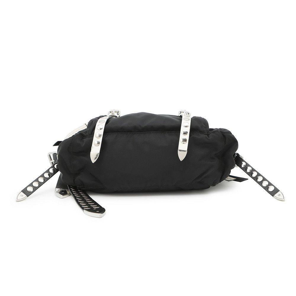プラダ ショルダーバッグ スタッズ ナイロン レザー 1BD118 PRADA 斜め掛け 黒