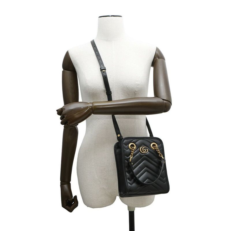 グッチ ハンドバッグ GGマーモント キルティング ミニ レザー 696123 GUCCI 2way 黒