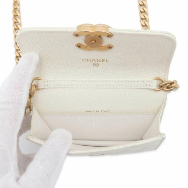 シャネル チェーンショルダーバッグ ミニ マトラッセ ココマーク キャビアスキン AP2629 CHANEL  ポシェット 白