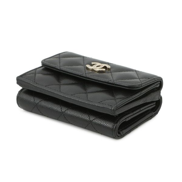 シャネル 三つ折り財布 マトラッセ ココマーク スモール フラップ キャビアスキン/ラインストーン AP3518 CHANEL 黒