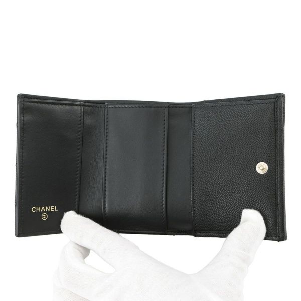 シャネル 三つ折り財布 マトラッセ ココマーク スモール フラップ キャビアスキン/ラインストーン AP3518 CHANEL 黒