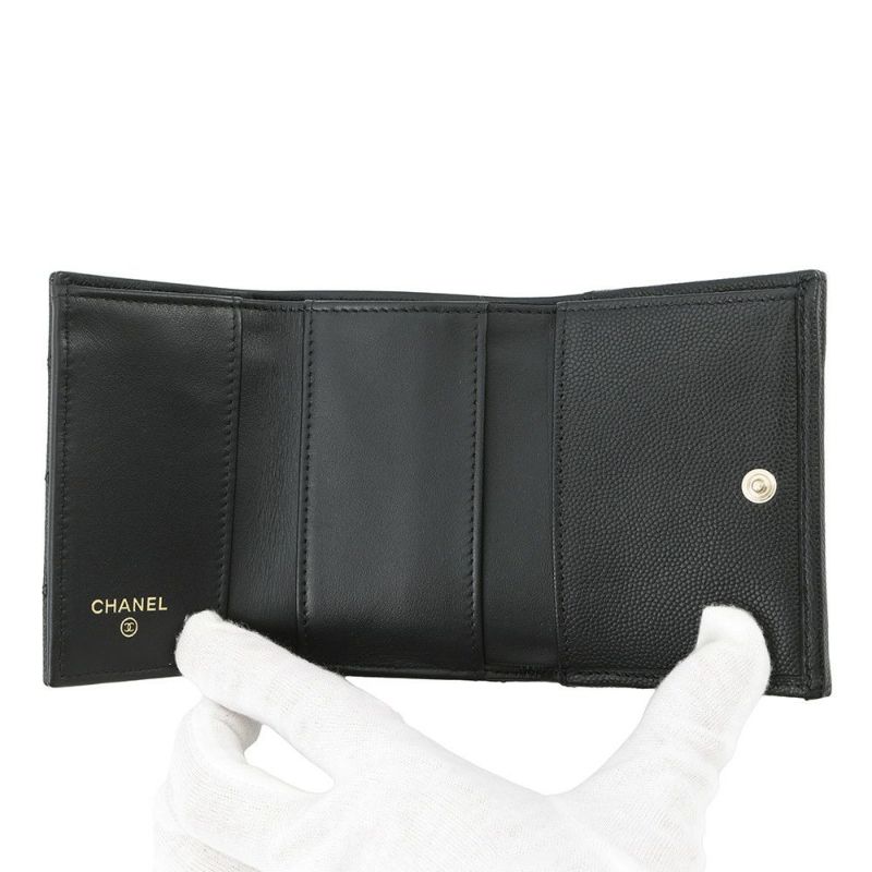シャネル 三つ折り財布 マトラッセ ココマーク スモール フラップ キャビアスキン/ラインストーン AP3518 CHANEL 黒