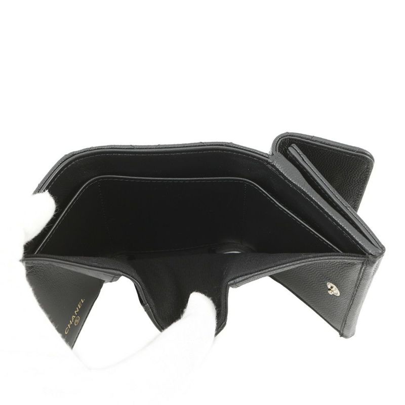 シャネル 三つ折り財布 マトラッセ ココマーク スモール フラップ キャビアスキン/ラインストーン AP3518 CHANEL 黒