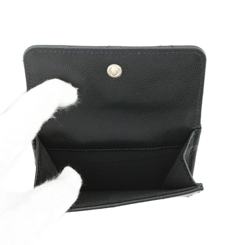 シャネル 三つ折り財布 マトラッセ ココマーク スモール フラップ キャビアスキン/ラインストーン AP3518 CHANEL 黒