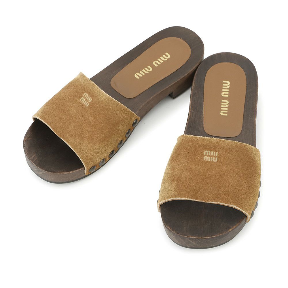 ミュウミュウ サンダル 色褪せ加工 クロッグ スエード ウッドソール レディースサイズ37 5Z425E MIUMIU 靴
