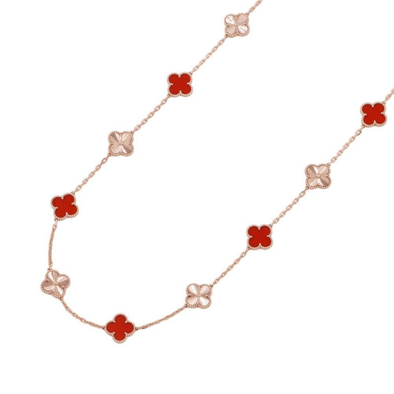 ヴァンクリーフ&アーペル ネックレス ヴィンテージ アルハンブラ ロングネックレス 20モチーフ ギヨシェ カーネリアン K18PG