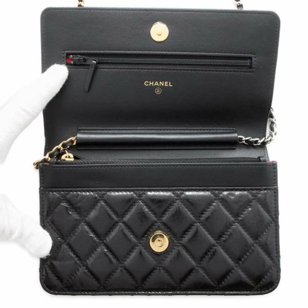 シャネル チェーンウォレット ココマーク パテント CHANEL 財布 黒