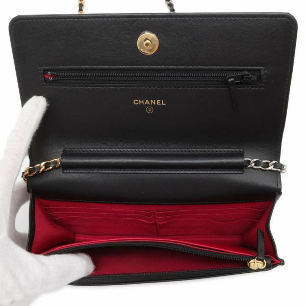 シャネル チェーンウォレット ココマーク パテント CHANEL 財布 黒