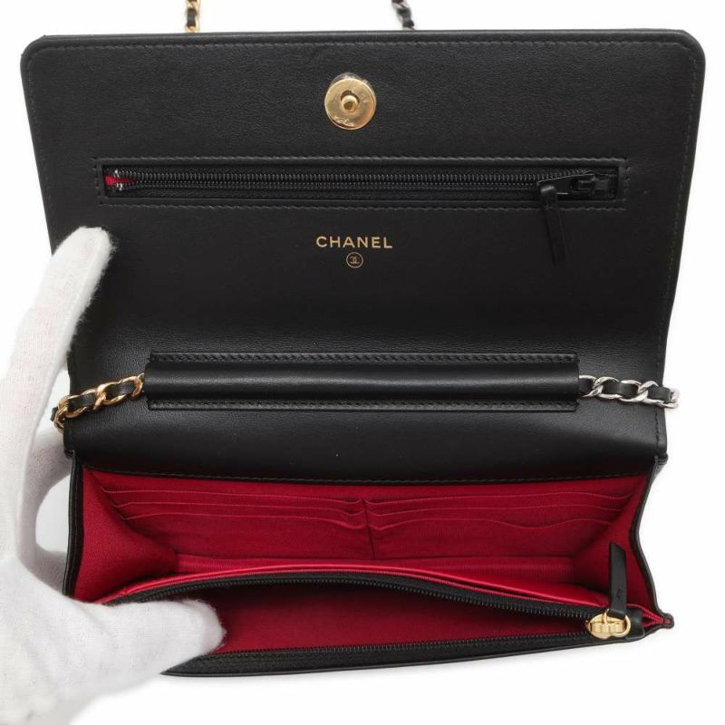 シャネル チェーンウォレット ココマーク パテント CHANEL 財布 黒