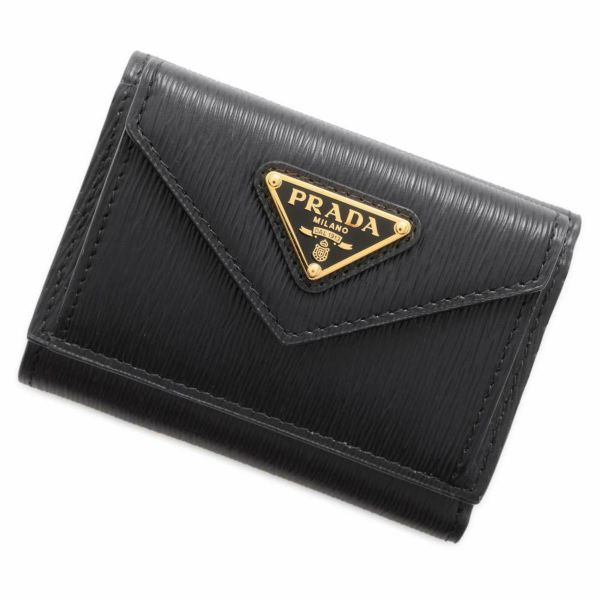 プラダ 三つ折り財布 サフィアーノ ロゴ コンパクトウォレット 1MH021 PRADA 財布 黒 安心保証 |  中古・新品ブランド販売ギャラリーレア公式通販