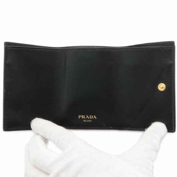 プラダ 三つ折り財布 サフィアーノ ロゴ コンパクトウォレット 1MH021 PRADA 財布 黒