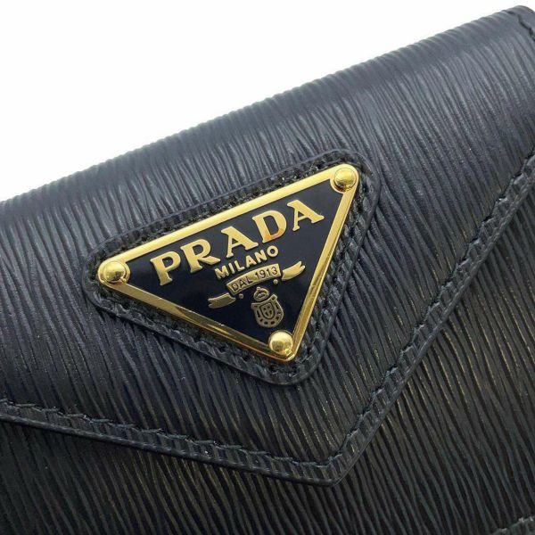 プラダ 三つ折り財布 サフィアーノ ロゴ コンパクトウォレット 1MH021 PRADA 財布 黒