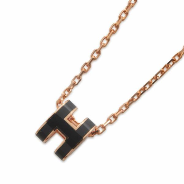 エルメス ネックレス ミニ・ポップアッシュ ブラック/ピンクゴールド金具 HERMES Pop H アクセサリー ポップH 黒