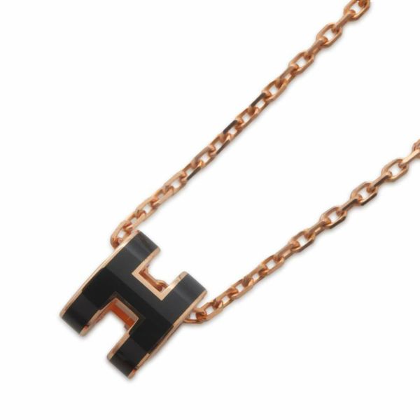 エルメス ネックレス ミニ・ポップアッシュ ブラック/ピンクゴールド金具 HERMES Pop H アクセサリー ポップH 黒