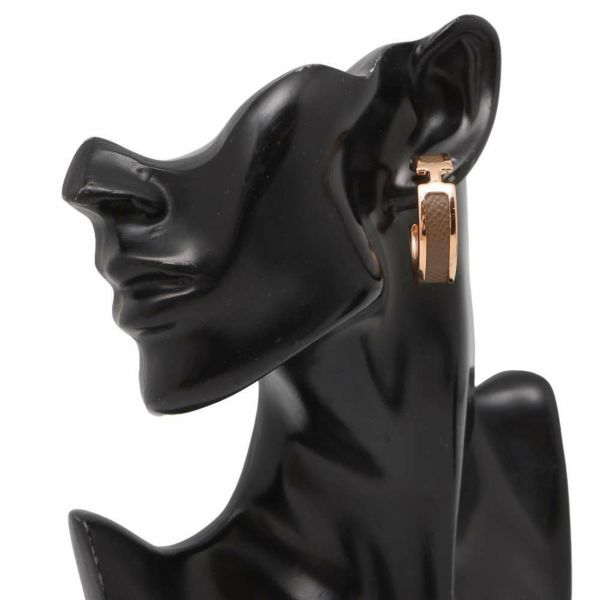 エルメス ピアス オランプ エトゥープ/ピンクゴールド金具 ヴォーエプソン HERMES アクセサリー