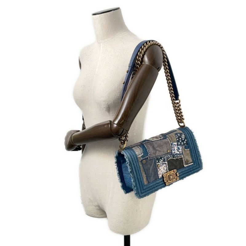 シャネル チェーンショルダーバッグ ココマーク ボーイシャネル パッチワーク デニム A92867 CHANEL BOY CHANEL
