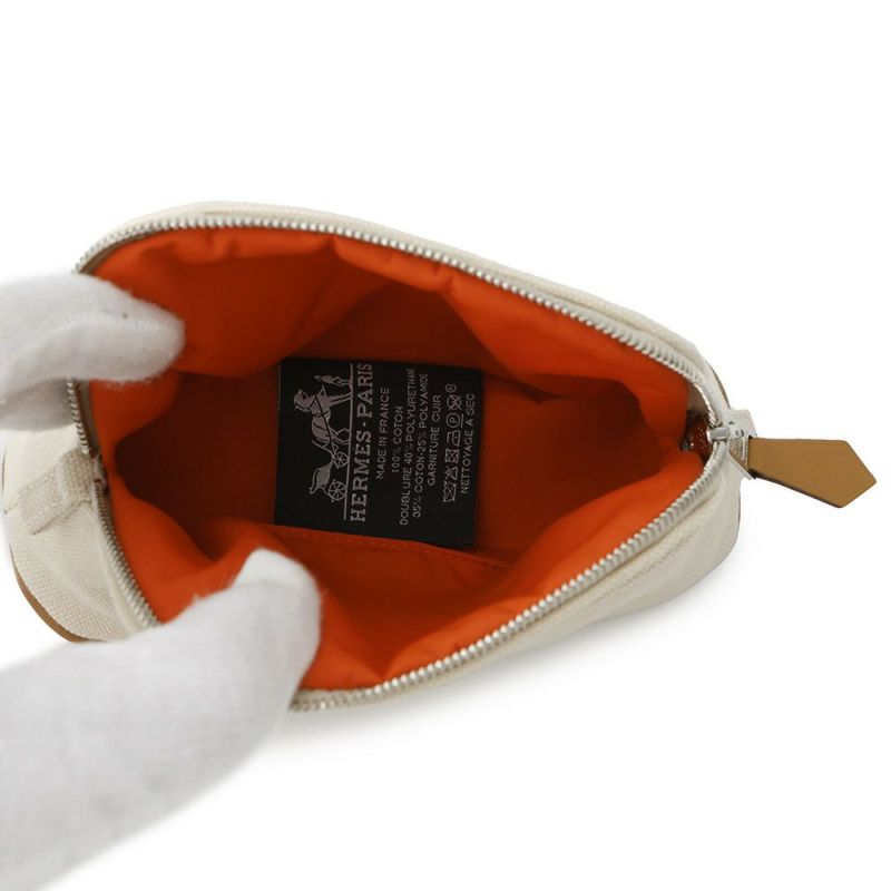 エルメス ポーチ ボリードポーチ ミニミニ ナチュラル/シルバー金具 コットン HERMES 小物入れ