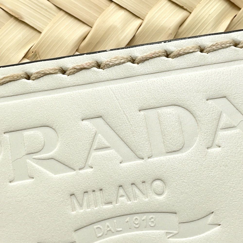 プラダ トートバッグ ウーブンパーム かごバッグ ストロー 1BG314 PRADA 白