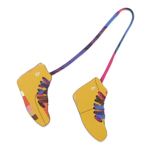 エルメス キーホルダー プティアッシュ スニーカー イエロー/ブラウン/ピンク エプソン