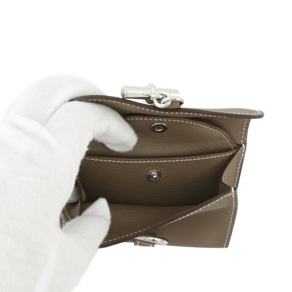 エルメス コインケース グレナン コンパクト ウォレット エトゥープ/シルバー金具 スイフト/シェブルミゾル K刻印