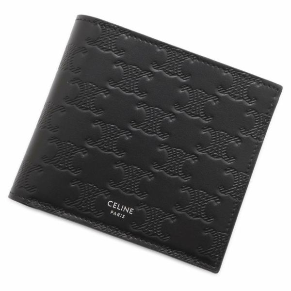 セリーヌ 二つ折り財布 バイフォールドウォレット トリオンフ カーフスキン 10C873FQB.38SI CELINE 黒 メンズ