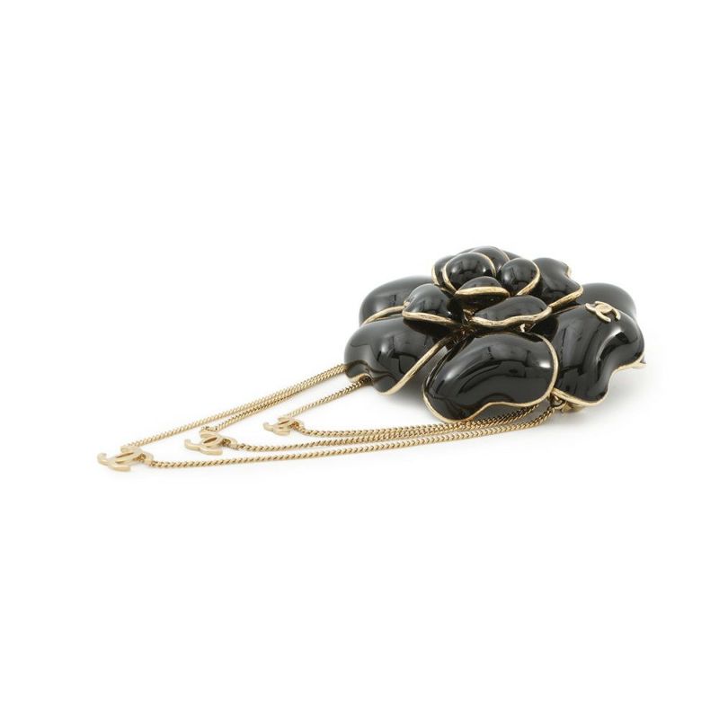 シャネル ブローチ ココマーク カメリア チェーン CHANEL アクセサリー 黒