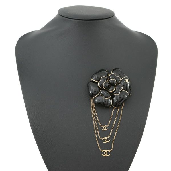 シャネル ブローチ ココマーク カメリア チェーン CHANEL アクセサリー 黒