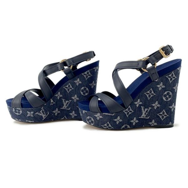ルイヴィトン サンダル モノグラム・デニム ウェッジソール サンダル レディースサイズ36 1/2 靴