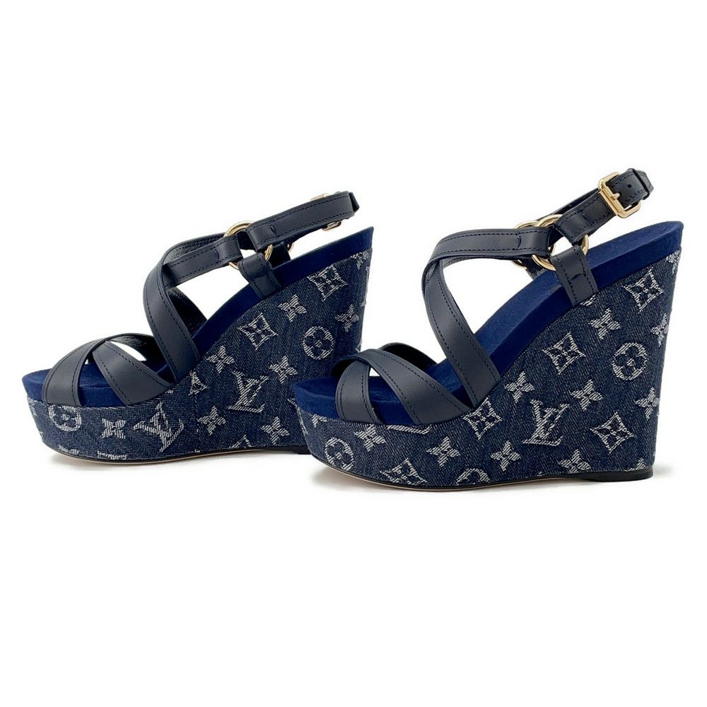 ルイヴィトン サンダル モノグラム・デニム ウェッジソール サンダル レディースサイズ36 1/2 靴