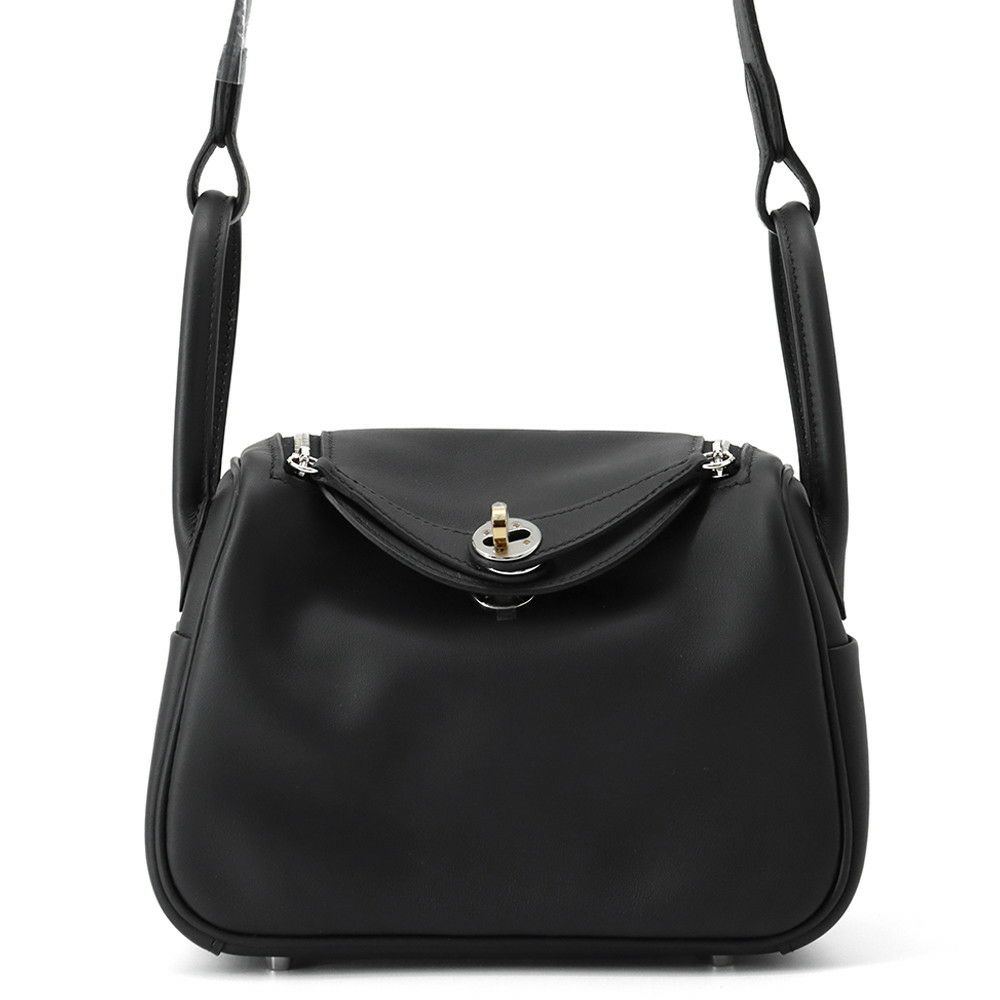 エルメス ハンドバッグ リンディ ミニ ブラック/エレクトラム金具 スイフト K刻印 2wayショルダー 黒