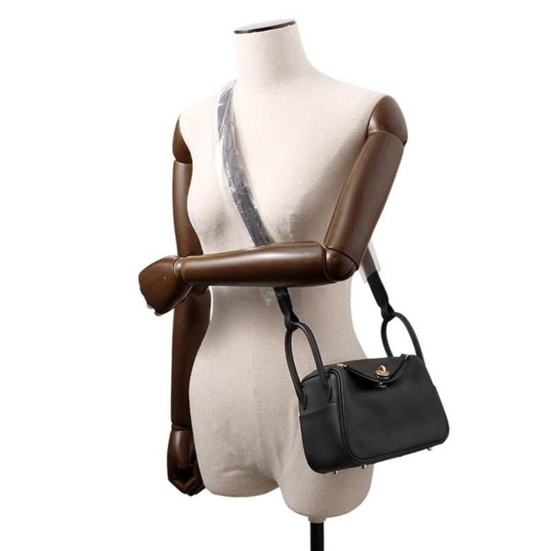エルメス ハンドバッグ リンディ ミニ ブラック/エレクトラム金具 スイフト K刻印 2wayショルダー 黒