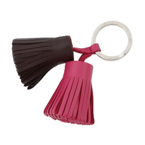 エルメス キーホルダー カルメン ウノドス ローズショッキング/ルージュセリエ/シルバー金具 ラムスキン