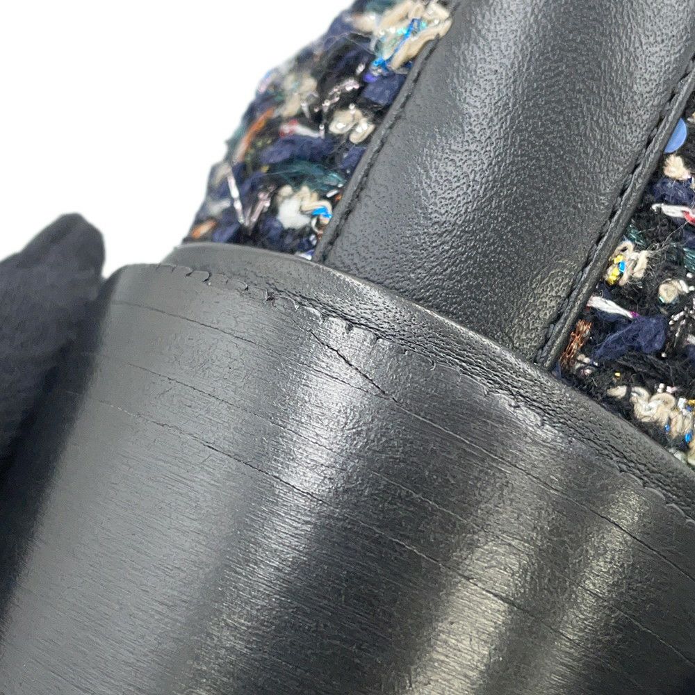 シャネル ショートブーツ ココマーク レースアップ ツイード フェイクパール レディースサイズ38 1/2C G35154 CHANEL 靴 黒